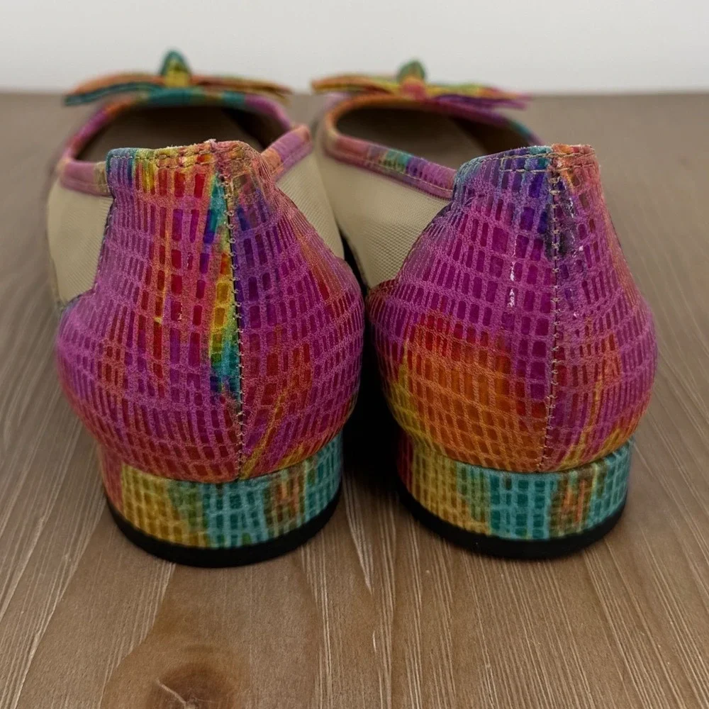 Vaneli Womens 9N Rainbow Snakeskin Print Leather Mesh Bow Flats Pumps Dopamine